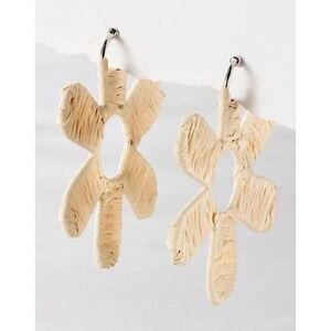 Free People Wendy Woven Flower Hoop Earrings Cream White Boho Statement NWT